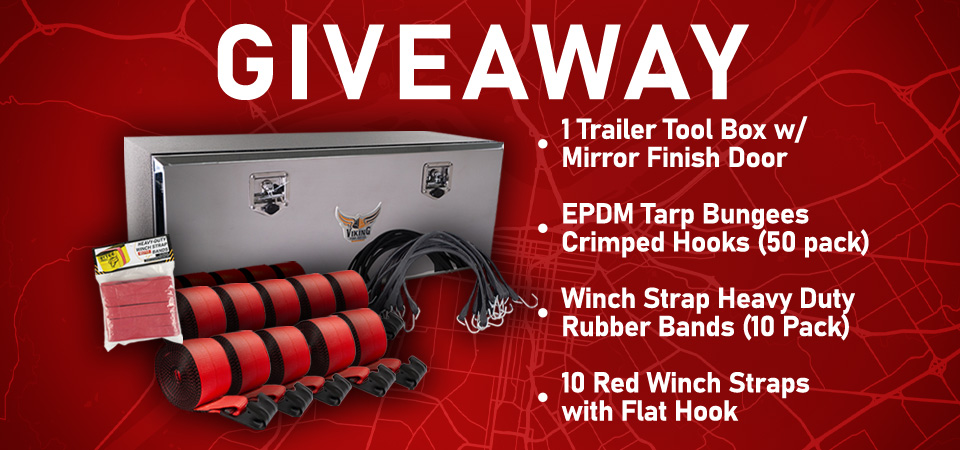 Giveaway items: trailer toolbox, tarp bungees, rubber bands, and winch straps.