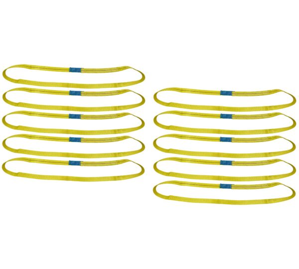 (10 Pcs) 1" x 6' Yellow One Way Round Endless Slings - 2 Ton WLL Endless One Way Sling
