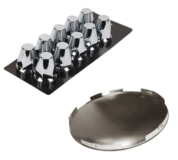 33MM Chrome Lug Nut Covers & 2.2" Steel Hub Cap Cover - Replaces MW2203, MW1273BK - Mytee Products