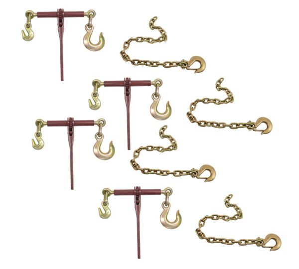 Mytee Products Heavy Duty Ratchet Load Chain Binder – 3/8"-1/2" Grab & Slip Hooks, 4 Pack