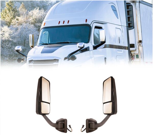 Left & Right Heated Power Black Door Mirror Fits 2008–2017 Freightliner Cascadia Replaces OEM A22-60713-001/002, A2260713001/002, FRTA2260713001/002  Mytee Products