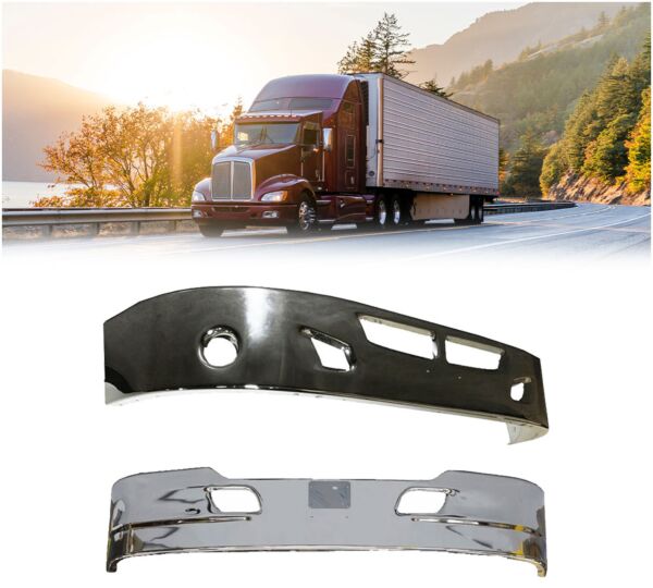 Front Bumper, Steel, Chrome with Cutouts Fits Kenworth T680 2011-2024, Replaces N71-6120-2000C, N71-1162-611C - Mytee Products1