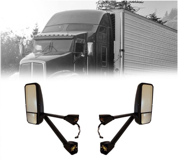 Left & Right Black Door Mirror Fits Kenworth T170, T370, T600, T600A & T660 (1986–2023) Replaces OEM 10618/10619, 42771/72/84/85, 563.59020/021  Mytee Products