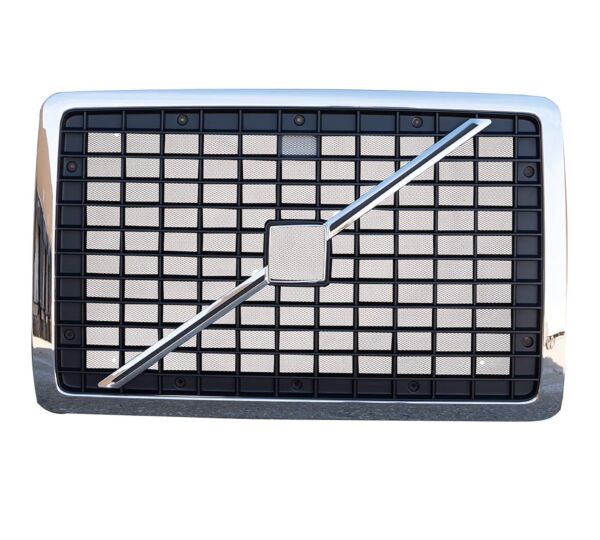 OEM 20505759 Black Chrome Grille Kit w_ Bug Screen & Stripe for Volvo VNL (2004-2017) Main Front View - Mytee Products