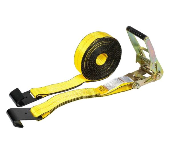 2” x 27’ Ratchet Strap with Flat Hook Wide Handle, WLL 3,333 lbs, Trailer Tie Down - Yellow - Mytee Products 2” x 27’ Ratchet Strap with Flat Hook Wide Handle, WLL 3,333 lbs, Trailer Tie Down - Yellow - Mytee Products