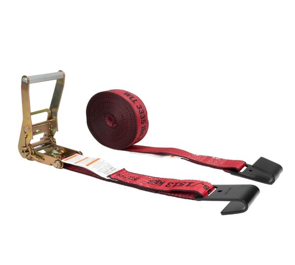2” x 30’ Ratchet Strap w/ Flat Hook Wide Handle, 3,333WLL-Red-Kinedyne-Mytee Products 2” x 30’ Ratchet Strap w/ Flat Hook Wide Handle, 3,333WLL-Red-Kinedyne-Mytee Products