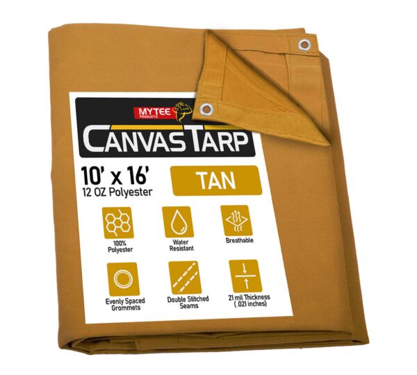 Tan-10x16 Tan Canvas Tarp 12oz Heavy Duty Water Resistant Main image -Mytee Product