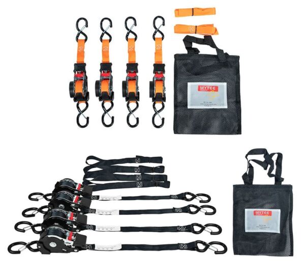 1"x12' Retractable Tie-down Straps W/ S-Hook - 4 Ratchet Straps Kit - Mytee Products 1"x12' Retractable Tie-down Straps W/ S-Hook - 4 Ratchet Straps Kit - Mytee Products