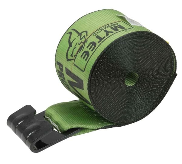 4" Winch Strap with Flat Hook &  5,400QWLL - Green Side Angle View-Mytee Products