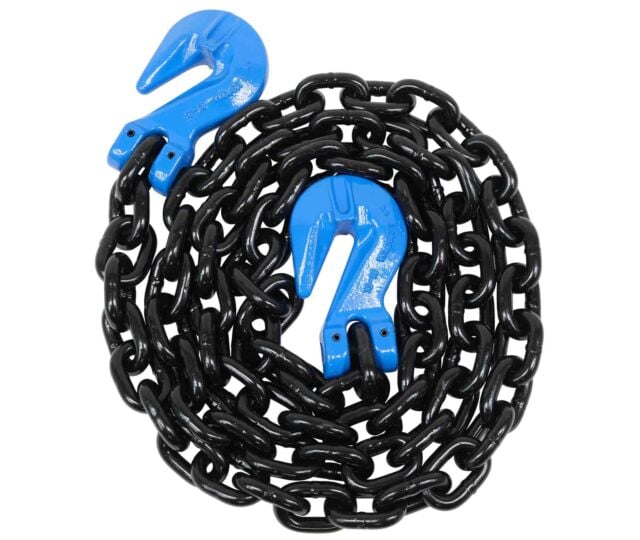 Heavy duty G100 High Grade Chains w/ 2 stamped Grab Hooks close view - Mytee Products