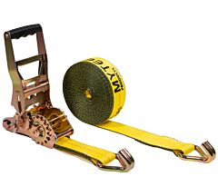 2in. x 27ft. Gear-Driving Reverse-Action Ratchet Tie-Down Strap w_ Wire Hooks - Yellow, 10,000 lbs BS Main Image View1 - Mytee Products