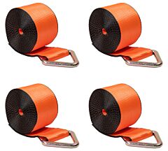 (4 Pack) 4 Inch x 30 Feet Winch Strap High Abrasion Orange Webbing w_ Delta Ring - 6,670 lbs WLL - Mytee Products
