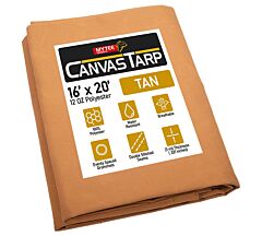 Tan-16x20 Tan Canvas Tarp 12oz Heavy Duty Water Resistant -Mytee Productss