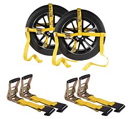 (2 Pack) 2"x10' Ratchet Wheel Net Lasso Strap Auto Hauling with Flat Hook Double Ratchet