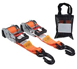 2_ x 10_ Auto Re-Tractable Ratchet Straps with Zinc Coated S hook - Orange (2 Pcs) - New Mian image - Mytee Products
