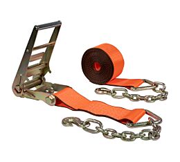 4 x 30' Orange Ratchet Strap with Chain Anchors - 6,667 WLL, High Abrasion mytee products