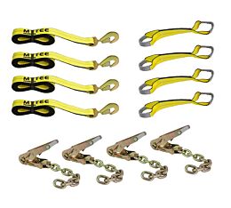 8 Ball Point Car Tie Down System Kit including 4 Straps with Snap Hooks, 4 Ratchets with Chian Ends, and 4 Short Straps by Mytee Products