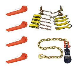 8 Point Roll Back Tie Down Kit w/ 2 Ton Snatch Block Chain and 4 Pcs Tire Skates for Tow Truck