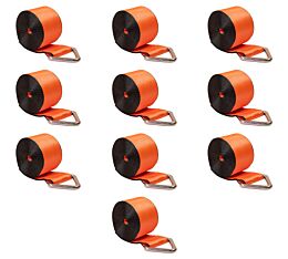 (10 Pack) 4 Inch x 30 Feet Winch Strap High Abrasion Orange Webbing w/ Delta Ring - 6,670 lbs WLL