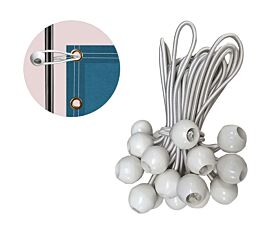 ( 25 Pcs) Bungee Cords for Tarp Tie Down - White, Rubber Ball Bungee Cords - New Config image2 - Mytee Products