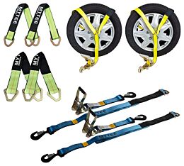 2 in. x 12 ft. Side Mount Wheel Net with 2 in. x 8ft. Axle Strap with Floating D-Ring,  2 in. x 24 in. and 2 in. x 36 in. Axle Strap with Magnetic D-rings - 2 Pcs Each - Config Image - Mytee Products