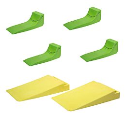 (2 Pcs) Tow Ramps with Curved Edges w (4 Pcs) Neon Green Extra-Wide Tire Skates for Car Carriers-Mytee Products