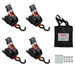 (4 Pack) 1_ x 10_ Orange Retractable Ratchet Straps w_ Coated S Hook, Bolt On W_ Fasteners Main Image - Mytee Products