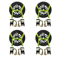 (4 Pack) 2_ x 10_ Side Mount Wheel Net with Two Ratchets _ Chain Anchor With 3,333WLL-Green Complete View-Mytee Products
