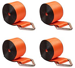 (4 Pack) 4 Inch x 30 Feet Winch Strap High Abrasion Orange Webbing w/ Delta Ring - 6,670 lbs WLL