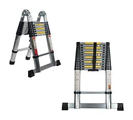 Aluminum Telescoping Extendable Ladder w/ Stabilizer Bar and Tool Tray - Mytee Products