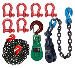 Anchor Shackle, Heavy-Duty Snatch Blocks and G80 Transport Chains with Grab Hooks - Main Image - Mytee Products