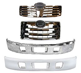 Chrome Front Bumper Cover & Grille Kit w/ Vent, Tow, Trim & Fog Light Holes - Mytee Products
