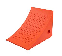 Small Polyurethane Orange Wheel Chock W/ Mounting Holes & 20T Load Capacity - 11" W x 8" H x 8" D