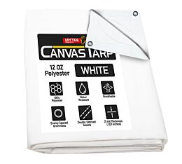 10_ x 12_ White Canvas Tarp 12oz Water Resistant & Breathable Heavy Duty Tarps Multipurpose Tarpaulin Cover for Camping Tent Full Side View - Mytee Products