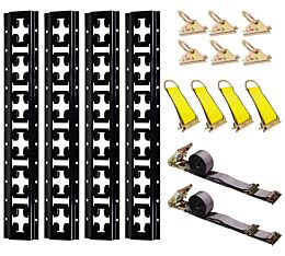 E-Track Kit - 8' Cross X-Track Rail, 2" O-Ring, 6" Rope Tie-Offs w/ D-Ring, and 2" x 16' Ratchet Straps