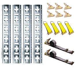 E-Track Kit - 8' Cross X-Track Rail, 2" O-Ring Tie Down, 6" Rope Tie-Offs w/ D-Ring, and 2" x 16' Ratchet Straps