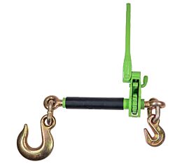 Folding Handle Ratchet Chain Binder w/ 5/16" - 3/8" Grab & 1/2" Slip Hook - Safety Green Chain Binder
