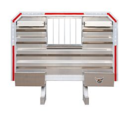 Heavy-Duty Day Cab Rack with 2 Chain Hangers, Full Tray, and Bar Window – 80x68 Inch, Premium Aluminum Viking Logo View – Mytee Products