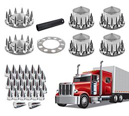 Complete Chrome Axle Cover Kit w 33 mm Spiked Lug Nut Covers Full View - Mytee Products