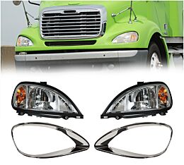 Driver And Passenger Headlamps w/ LH And RH Bezels Freightliner Columbia 112/120 And M2 112 – Replaces A06-75737-004/005, 06-32242-002/003