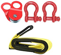 Off-Road Recovery Kits with 10 Ton Snatch Block, 3/4 In. Shackles & 20 Ft Recovery Straps 2, 3, & 4 In - Mytee Products