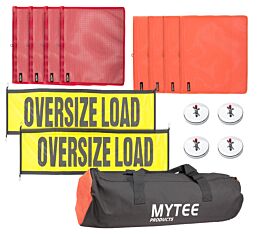 Oversize Load Signs, Flags w_ Wire Loop, & Mounting Magnets w_ Carry Bag - Truck Safety Supply Kit - Full View Mytee Products