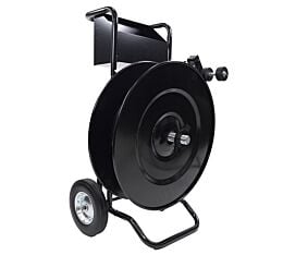 Portable Strapping Dispenser & Cart with Built-in Tray - 10” Wheels side angle view