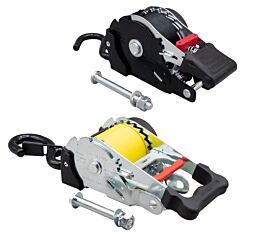 Retractable Ratchet Straps Coated S-Hooks, Bolt-On with Fasteners (Yellow & Black) - Mytee Products1