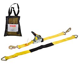 Retractable Ratchet Tie-Down Straps w_ Snap Hook, Axle Strap w_ Delta Ring & Protective Sleeves - Kit, Yellow Main Image view - Mytee Products
