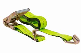 2" x 15' Safety Green Ratchet Strap with Wire Hook side angle view - Mytee Products