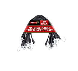Natural Rubber Tarp Bungee Straps w/ Crimped Hooks - 50 Pack