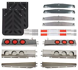 24_ x 30_ Semi Truck Mud Flap Kit with Chrome Weights, Reflective Aluminum Hanger Plate and Stainless Steel LED Light Bar - Mytee Products
