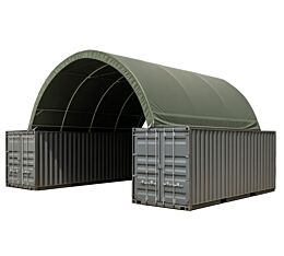 40'(L) x 40'(W) Shipping Container Building Shelter - 21 oz 610 gsm PVC Military Green Cover, No End Walls