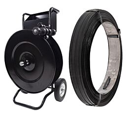 Strapping Cart Dispenser w/ 1/2" x 0.020" x 2800' Black Steel Strapping Coil Roll